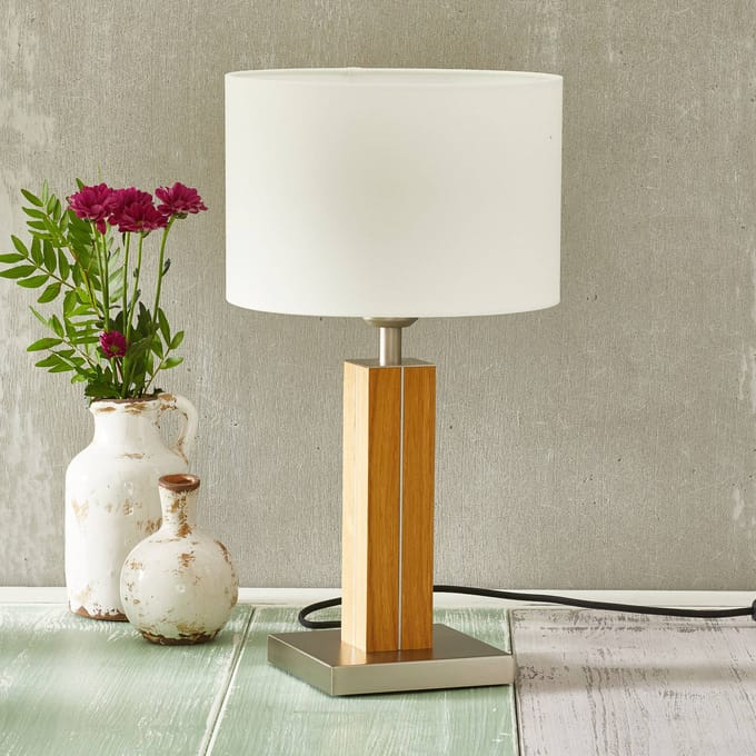 HerzBlut Dana tafellamp met houten voet eiken