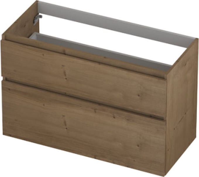 INK wastafelonderkast 2 laden greeploos fineer eiken asymmetrisch 100x45x65cm, ash grey