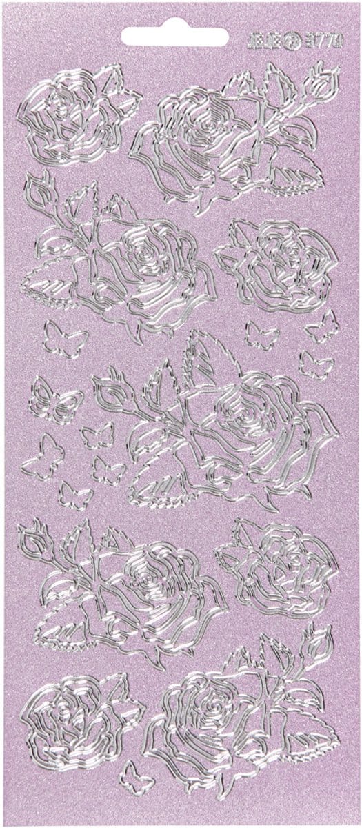 Stickers, rozen, vel 10x23 cm, zilver, 1 vel