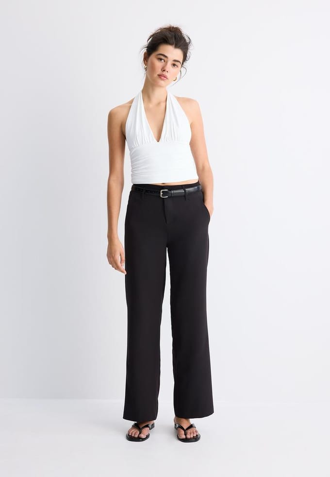 Stradivarius Rechte geklede broek met riem  Zwart 34