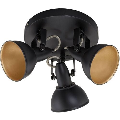 BRILONER SOFT - Plafondspot – retro opbouwspot – zwart-goud – 2x E14 fitting – kantelbaar – metaal – Ø21 cm