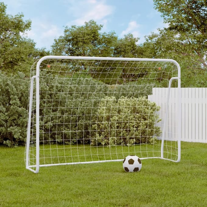 vidaXL - Voetbaldoel - met - net - 214x75x152 - cm - staal - en - polyester - wit