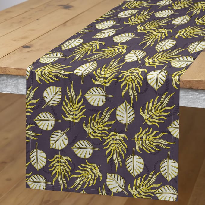 ABAKUHAUS Leafage Tafelloper – Herfstmotief – 40x180 cm – Quartz ivoor-mosterd