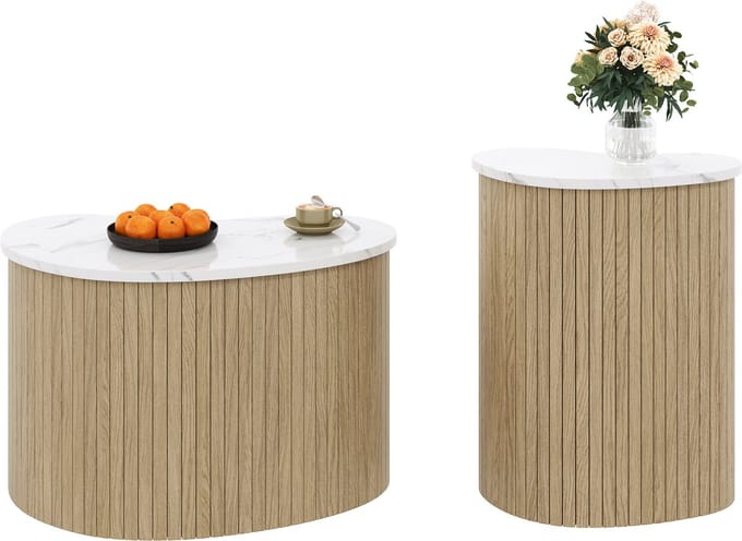 Moderne Minimalistische Salontafel - Marmerlook - Houtlook - Scandinavisch Stijl - Multifunctioneel - MDF - Wit