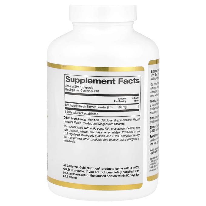 California Gold Nutrition - Bee Propolis 2X - 500 mg - 240 capsules