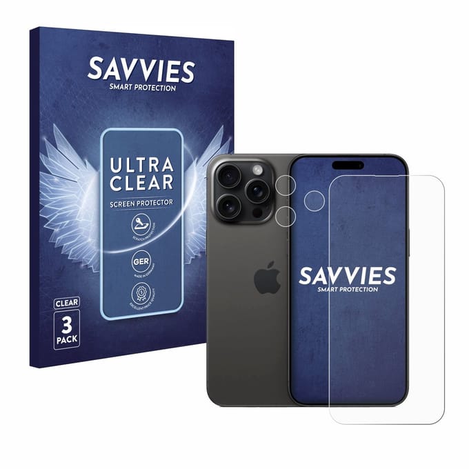 Savvies - Screenprotector voor Apple iPhone 15 Pro Max (Voor+Camera) - Folie Beschermfolie transparant 6 Stuks