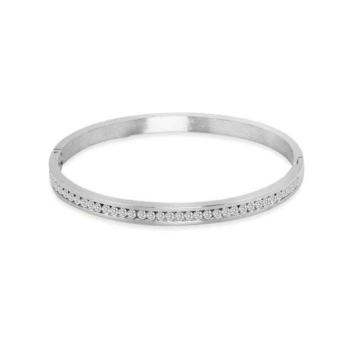 Twice As Nice Armband in edelstaal, ovale bangle met kristallen 6cm