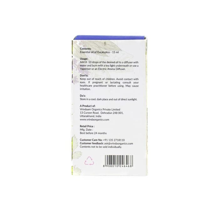 Эфирное масло Эвкалипта (15 мл), Eucalyptus Essential Oil,  Vrindaam 14.171875 black