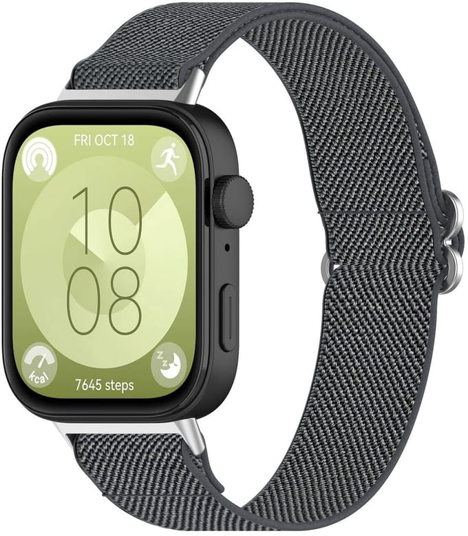 By Qubix - Elastische nylon band - Grijs - geschikt voor Huawei Watch Fit 5 / 4 / 3