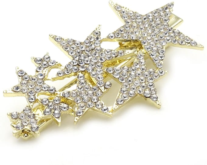 Haarclip met goudkleurige sterren met strass - 6 cm