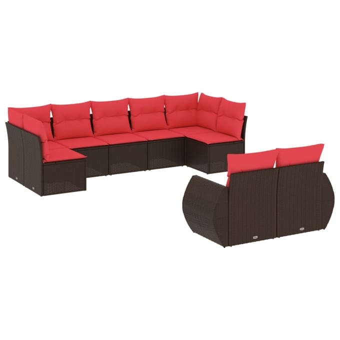vidaXL - 9-delige - tuinbankset - met - kussens, - bruin - polyrotan