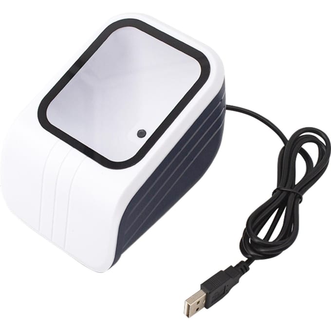 Plate-forme de scanner de codes-barres QR 1D 2D avec invite d'annonce vocale, lecteur de codes-barres filaire USB blanc