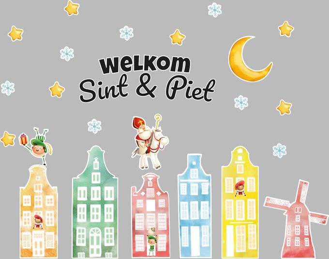 Raamstickers Sinterklaas raamdecoratie MEDIUM - 65cm breed 50cm hoog