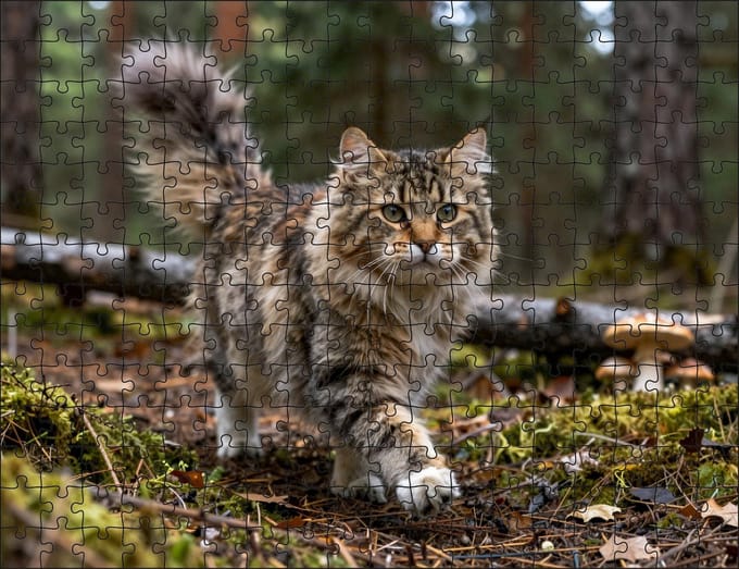 Puzzel Noorse boskat in het bos | 252 stukjes | Dierenpuzzel | Kattenpuzzel