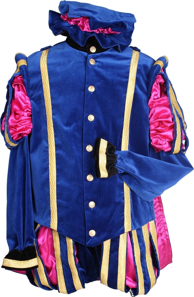 Piet fluweel Malaga blauw/roze (mt S)