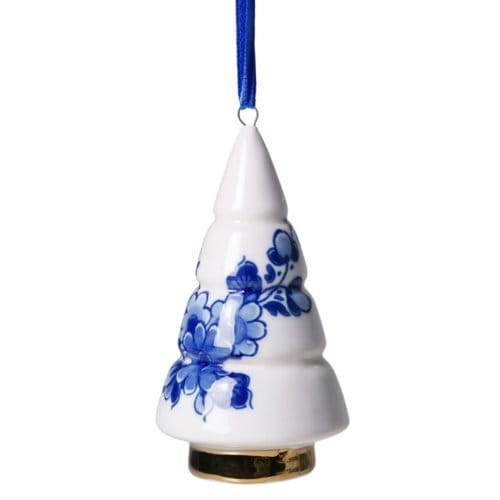 Heinen delfts blauw kerstornament - kerstboom kegel, 9 cm