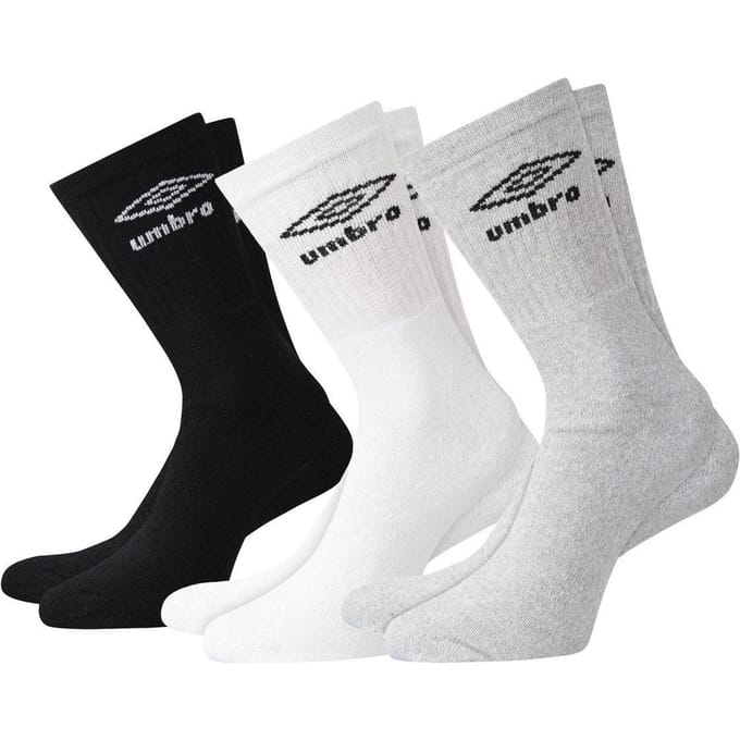 Umbro Herenbemanningsleden Sokken (Pakket van 3) (Zwart/Wit/Grijs)