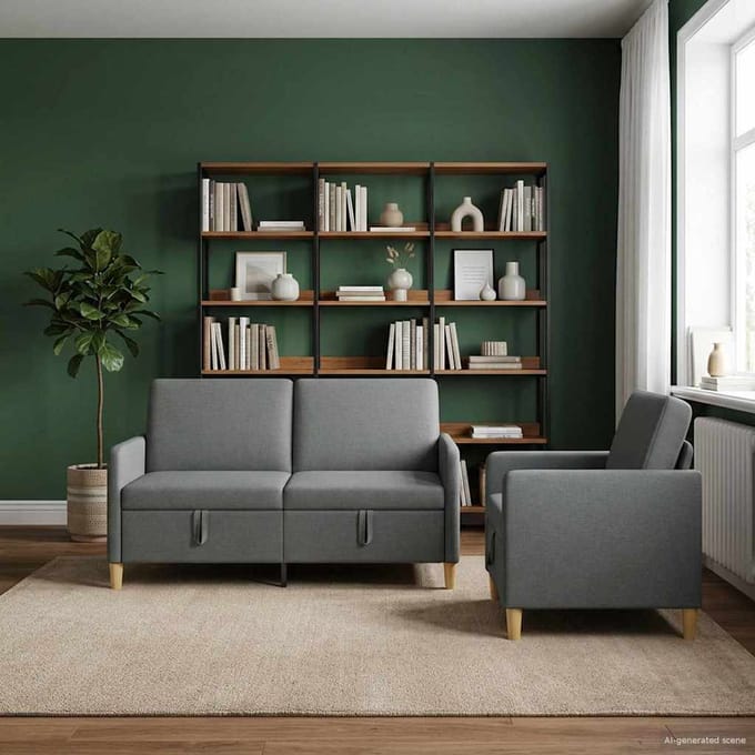 vidaXL - Sofa - Set - Met - Opslag - 2 - st - Donkergrijs - Polyester