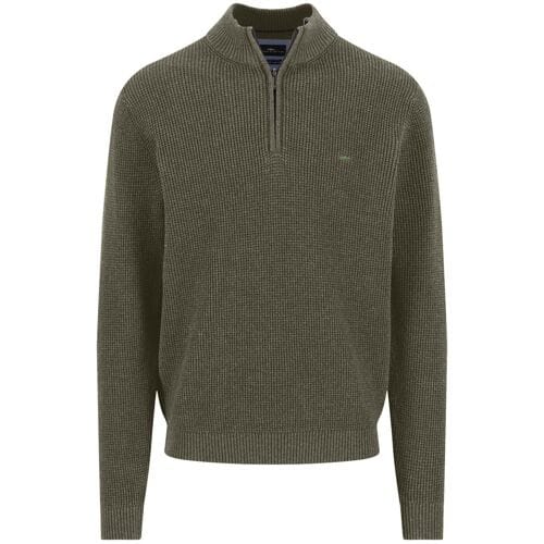 Fynch-Hatton Trui Uni Color Structure Troyer Zip Donker Khaki / male