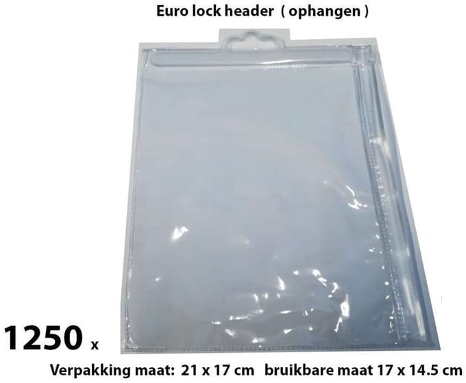 PVC Durable Zipper bag - Retail Verpakking - Euro header - Klein - 1250 Pack