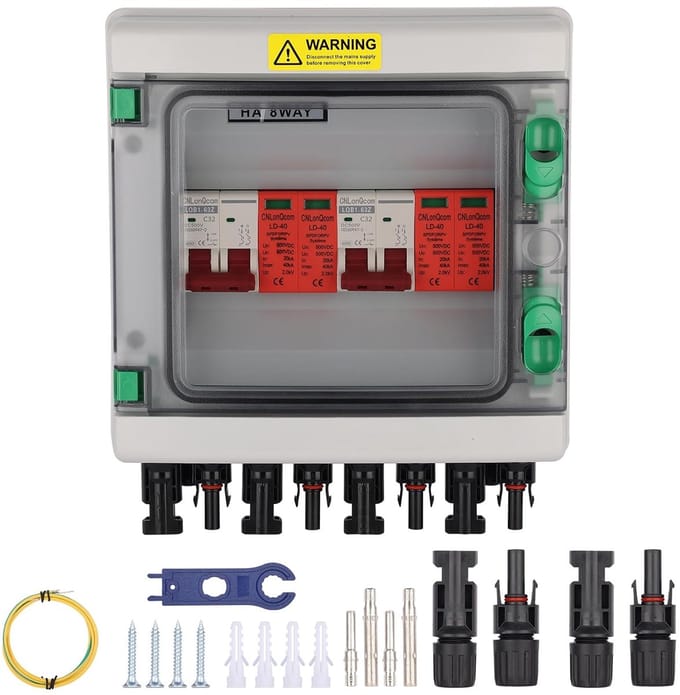 DC Combiner Box met Overspanningsbeveiliging en Zekering voor 2 Strings Zonnepanelen