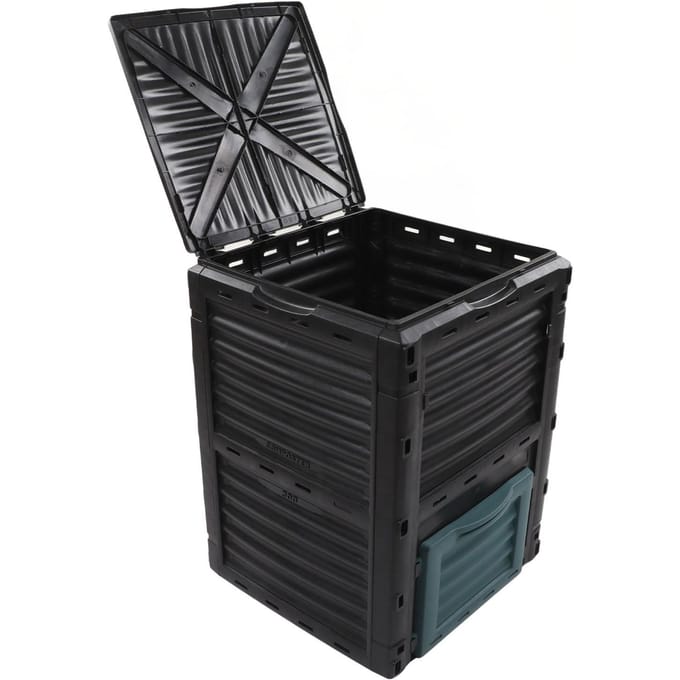 Composteur d'une capacité de 300 L avec couvercle supérieur à charnière et évent pour potager black