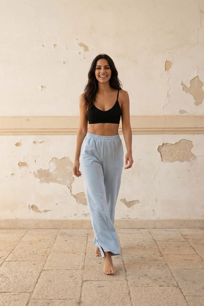 Hoge Taille Brede Pijpen Gebreide Joggingbroek