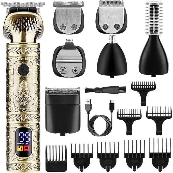 Haarknipmachine Kit Professioneel 7-In-1 Haartrimmer Scheerapparaten met LED Display Metaal goud