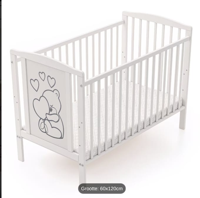 Kinderbedmet een Teddybeer met Hartjespatroon - Set met een Matras