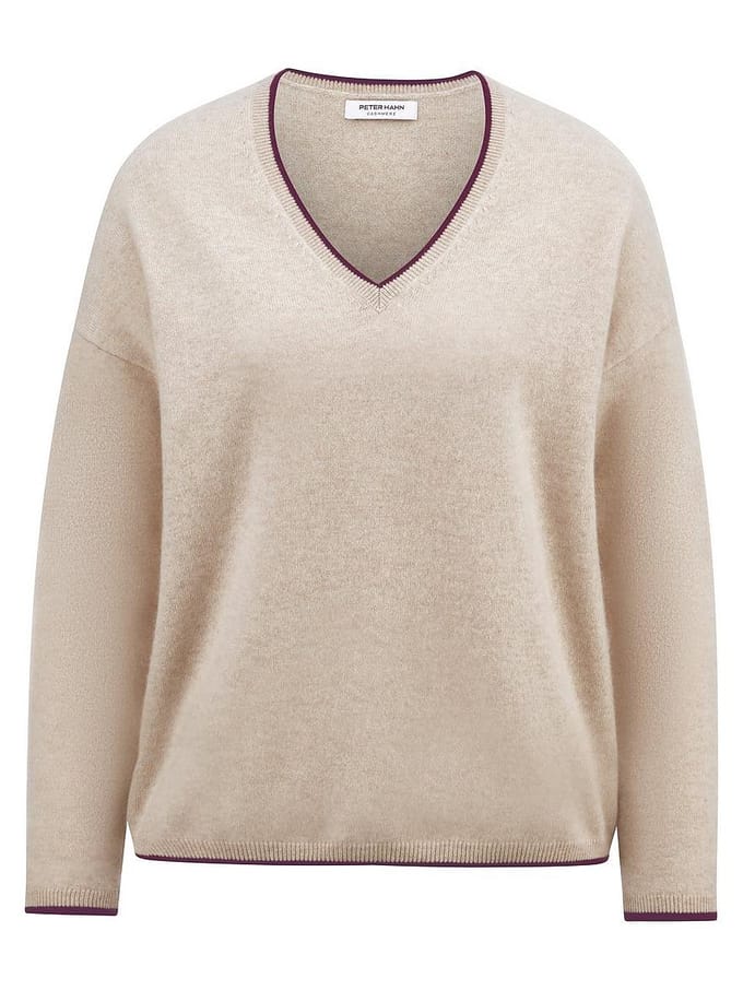 Trui V-hals 100% kasjmier Van Peter Hahn beige