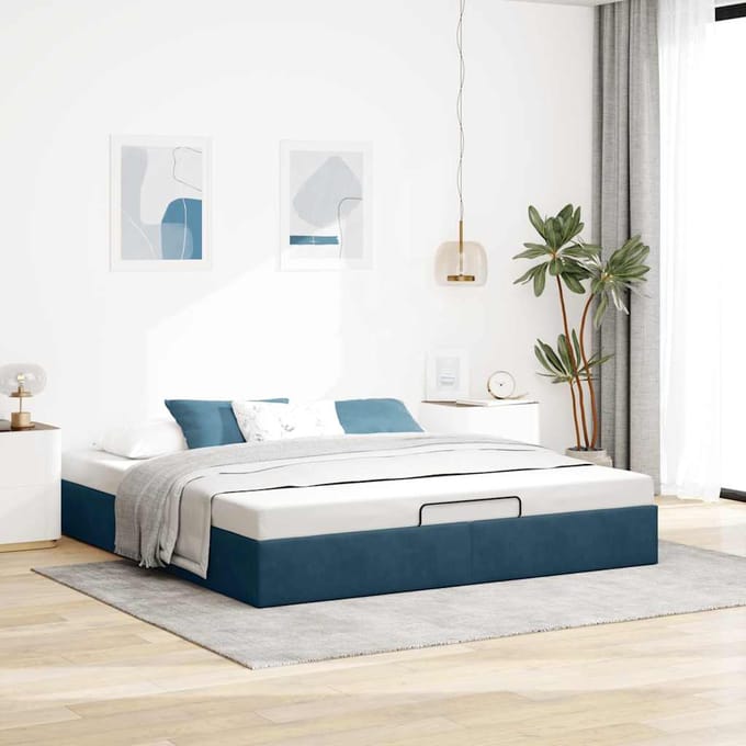 vidaXL - Ottoman - bedframe - zonder - matras - 160x200 - cm - fluweel - donkerblauw