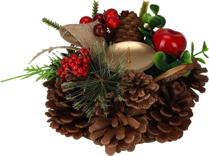 Kaarsenhouder met dennenappels, kerstdecoratie, 15 cm