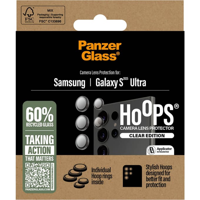 PanzerGlass Screenprotector geschikt voor Samsung Galaxy S25 Ultra Glazen | PanzerGlass Hoops Camera Lens Protector - Case Friendly