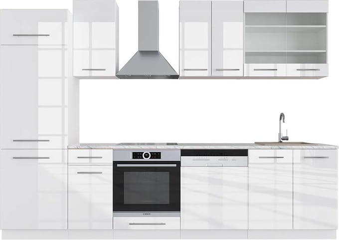 Vicco Fame-Line Complete keukeneenheid – 300 cm, WB Marmer Wit hoogglans/wit