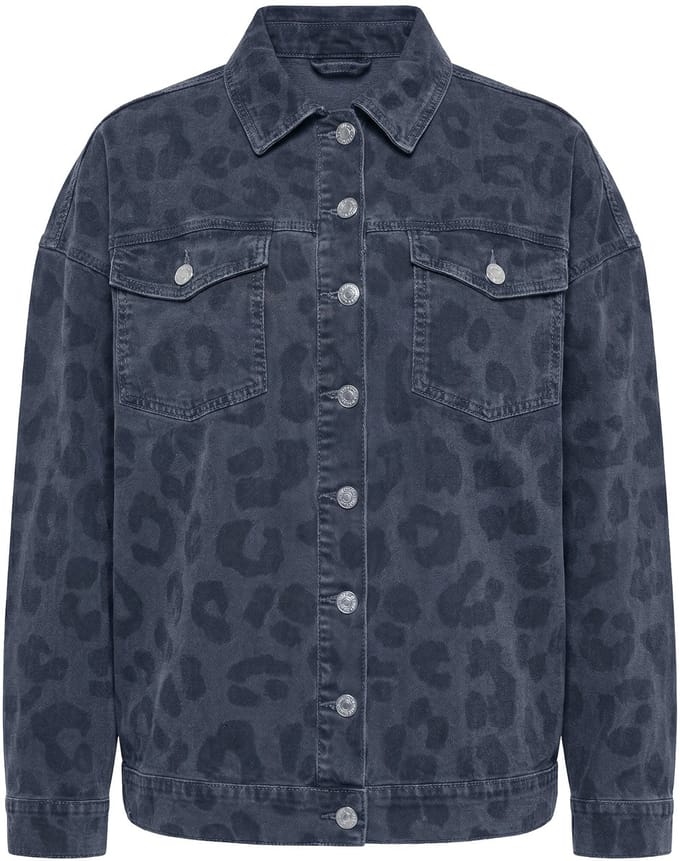 Studio Untold - Dames - Denim jasje oversized grijs denim met luipaardprint - Donkergrijs denim - Maat 50+