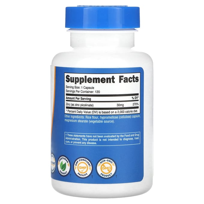 Nutricost, Picolinate de Zinc, 30 mg, 120 Capsules