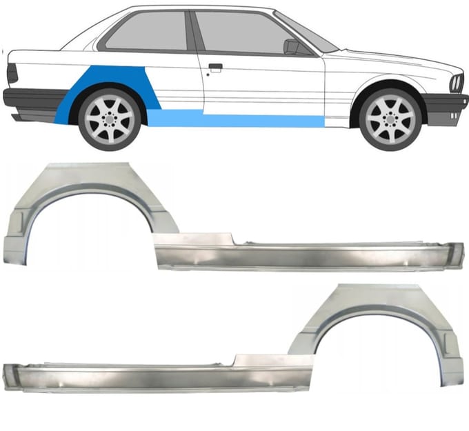 Volledige dorpel + reparatiepaneel achter spatbord voor BMW 3 E30 1987-1994