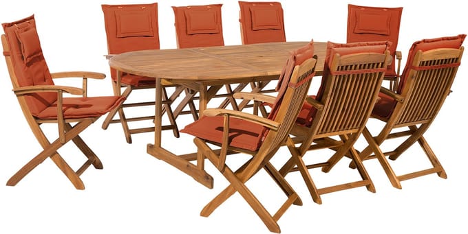 MAUI - Tuinset voor 8 - Lichte houtkleur/Terracotta - Acaciahout