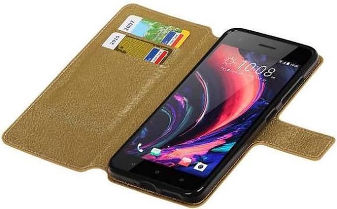 Cross Pattern TPU Bookstyle Wallet Case Hoesjes Geschikt voor HTC Desire 10 Pro Goud