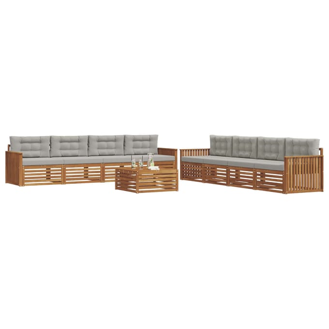 vidaXL - Buiten - bank - set - 9 - st - Naturel - en - lichtgrijs