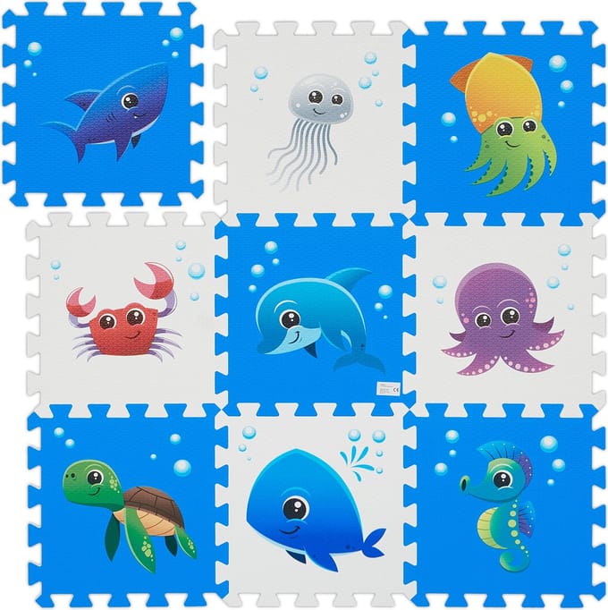 puzzel speelmat - zeedieren - 9-delig - baby's - 86 x 86 cm - schuimrubber