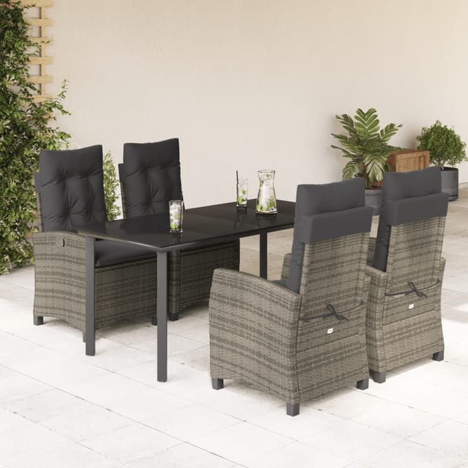 vidaXL - 5-delige - Tuinset - met - kussens - poly - rattan - grijs