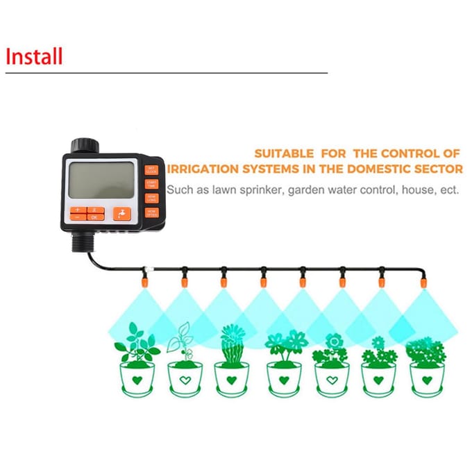 Elektronische Tuinbewateringstimer Automatische Bewatering Irrigatiecontroller LCD-display gray