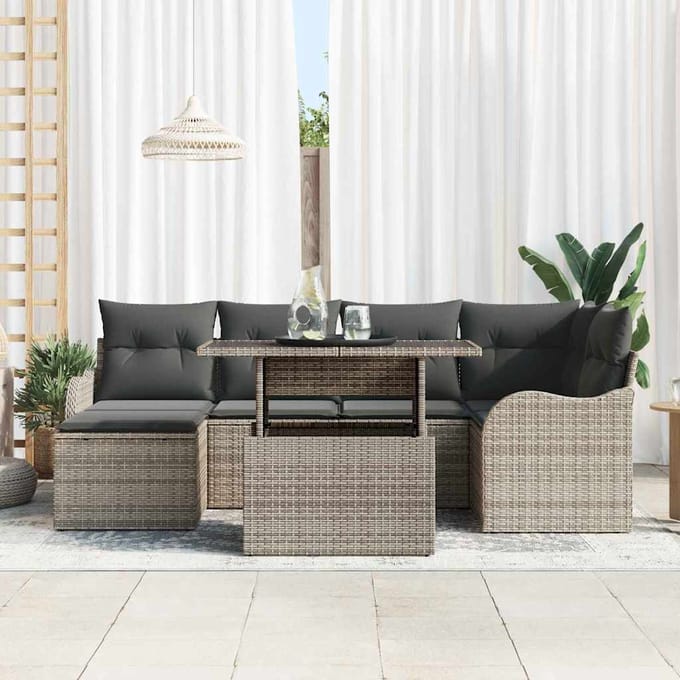 vidaXL - Tuinbank - Set - 7 - st - Grijs - [Synthetisch]: - Poly - Riet
