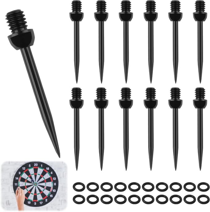 Pack van 12 Stalen Dart Tips met Draad, Inclusief 20 Rubber Ringen voor Dartvluchten en Conversie