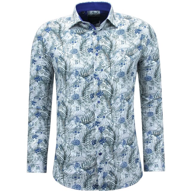 Katoen Overhemd Heren Lange Mouw met Print - 3138 - Wit
