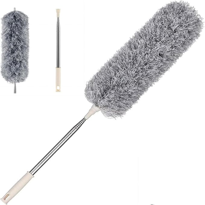 Microvezel plumeau met telescoopstang 80-250 cm - roestvrijstalen handvat - grijs