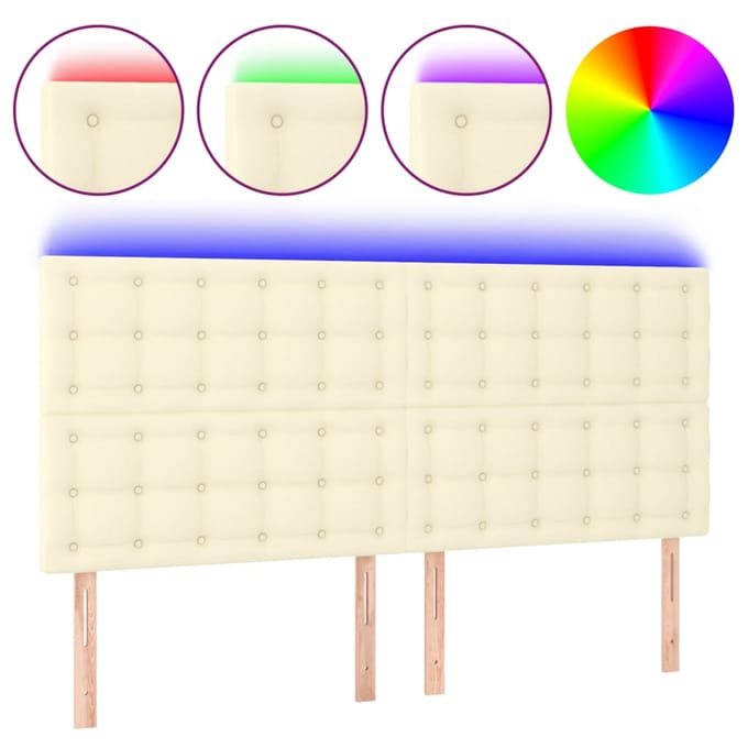 vidaXL - Hoofdbord - LED - 180x5x118/128 - cm - kunstleer - crèmekleurig