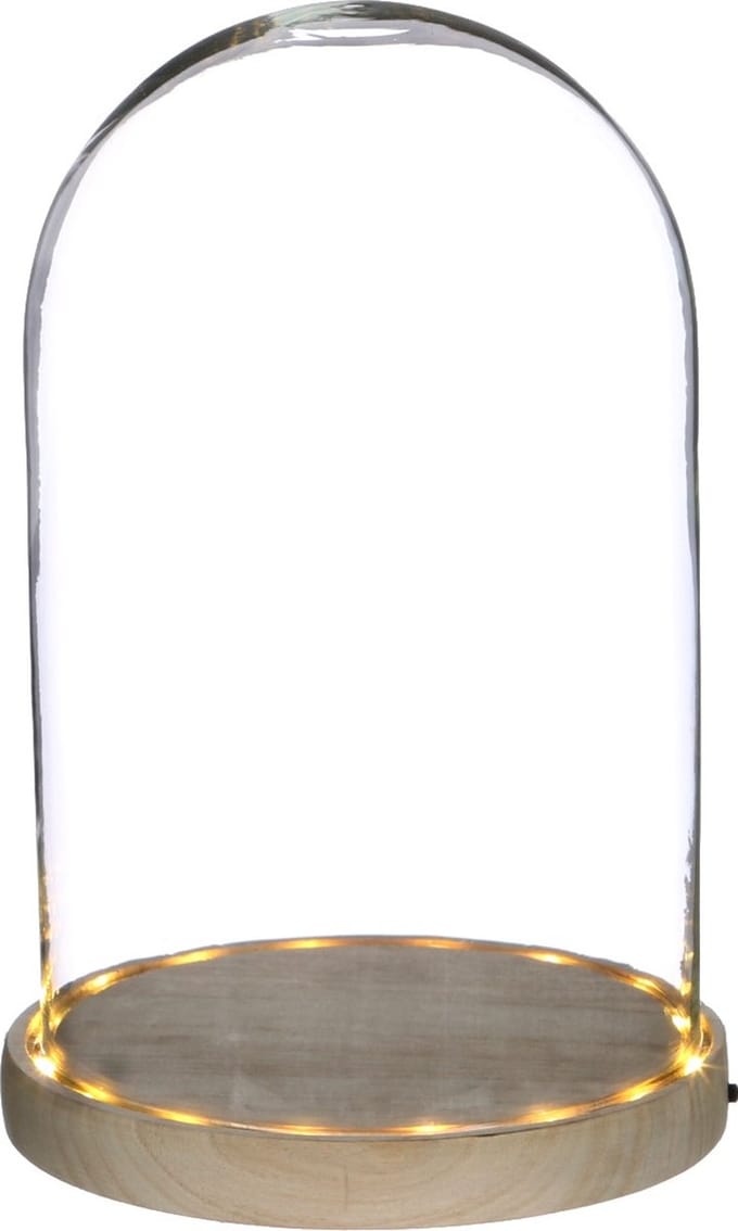 Glazen LED stolp Ø170 mm H.255 mm met houten basis - 1 st