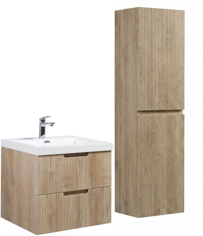 Badplaats Badkamermeubel Thermis 60 cm – Licht Eiken – Badmeubel met Kolomkast